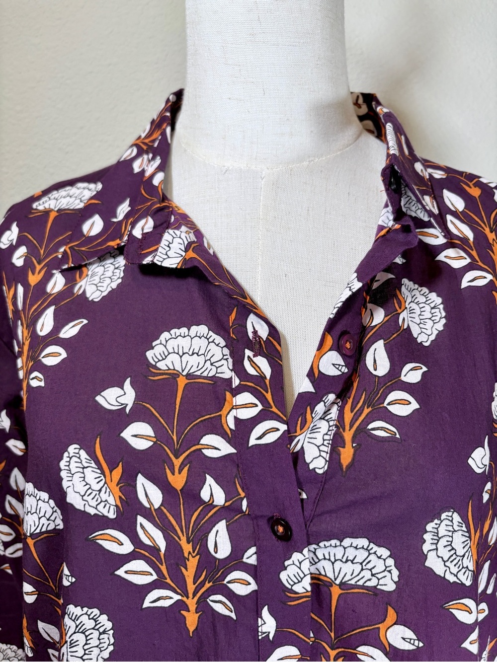 Ro's Garden Deauville Plum Floral Button-Down Dress Size Large - Picture 4 of 11